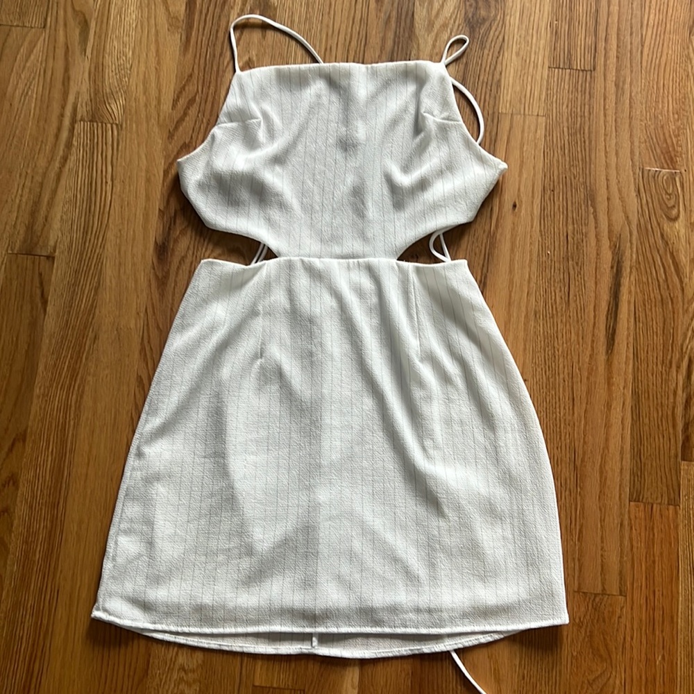 White dress with gold striping